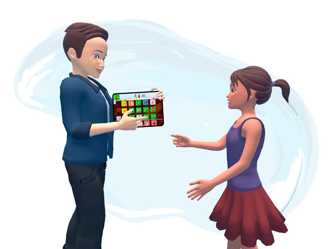 Instructor communicating to a child on how to use the Spkeasy app