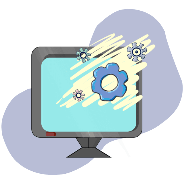 Display with cogs showing customizability